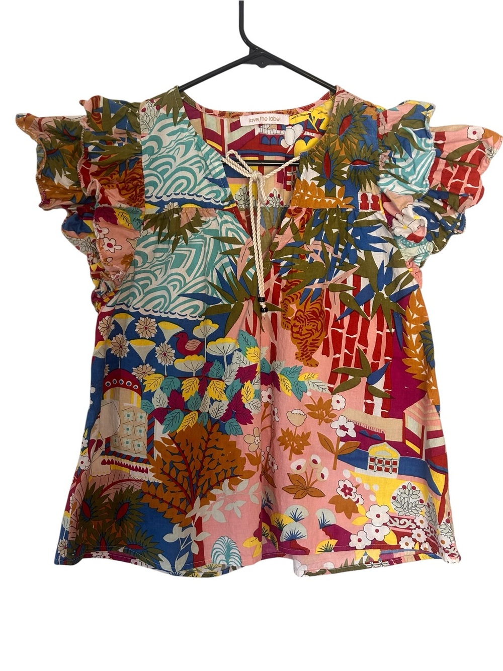 Love The Label 100% Cotton Multicolor Floral Flutter-Sleeve Blouse